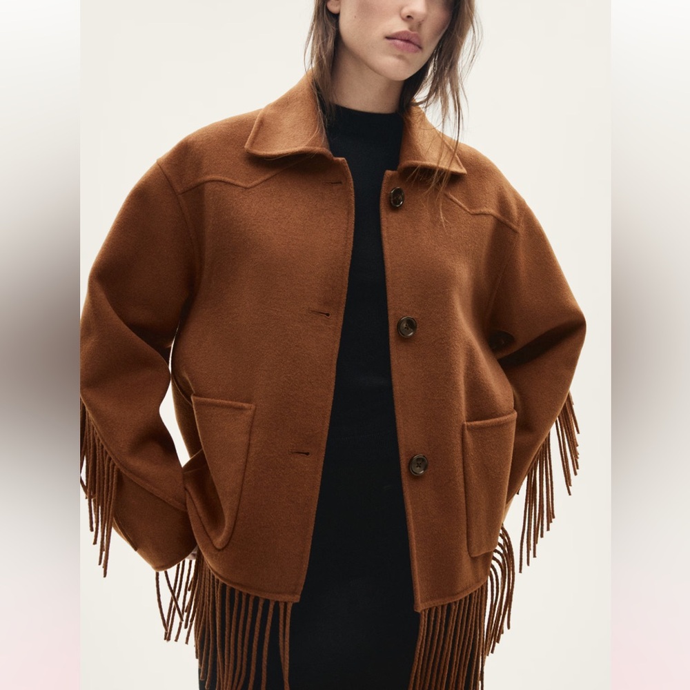 SOLD OUT NWT Mango fringed wool-blend jacket